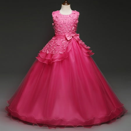 

Tejiojio Girls and Toddlers Soft Cotton Clearance Toddler Girls Net Yarn Temperament Flowers Bowknot Birthday Party Gown Long Dresses