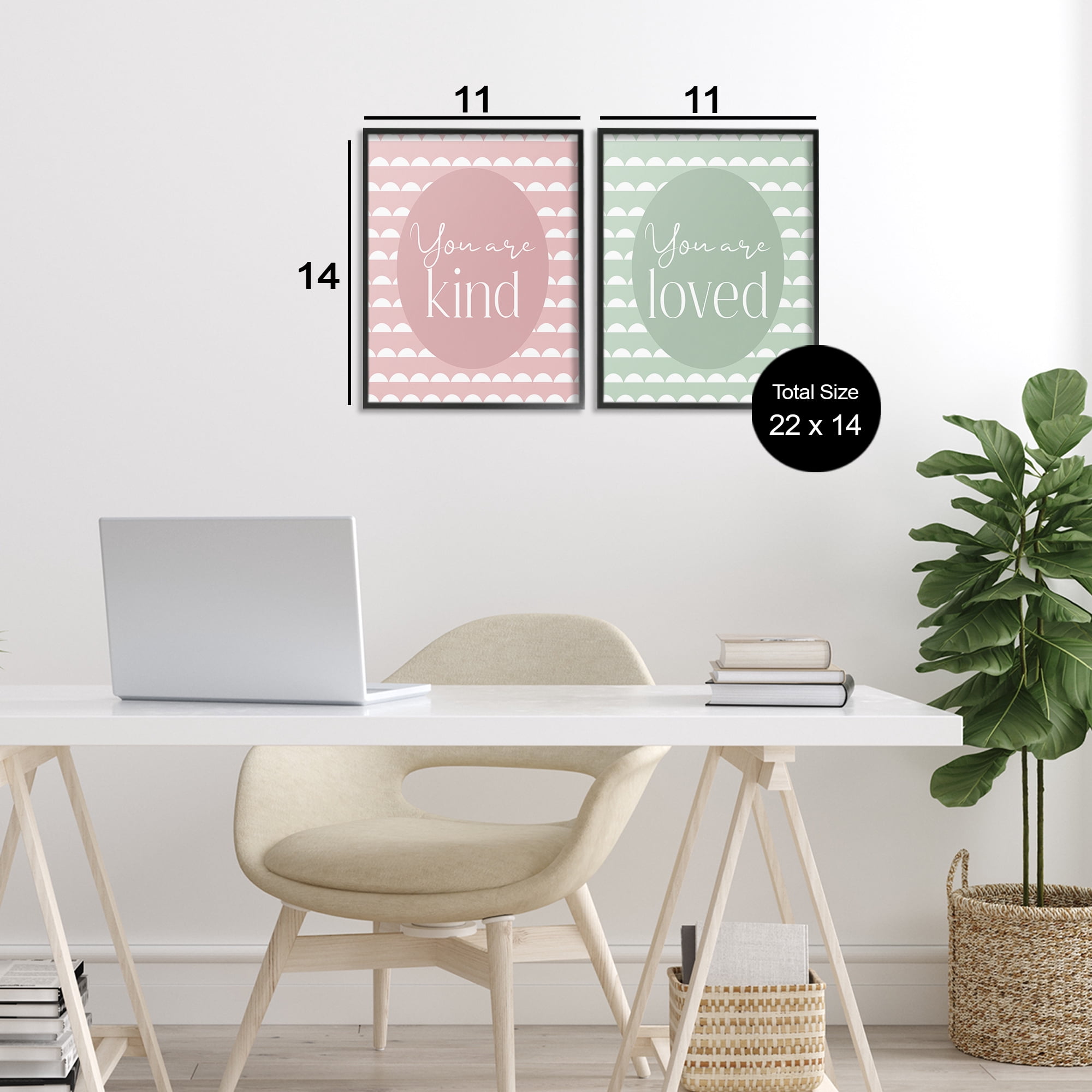 Stupell Industries Pastel Kind & Loved 2 Piece Black Framed Giclee Art Set, design by Christine Simpson Art