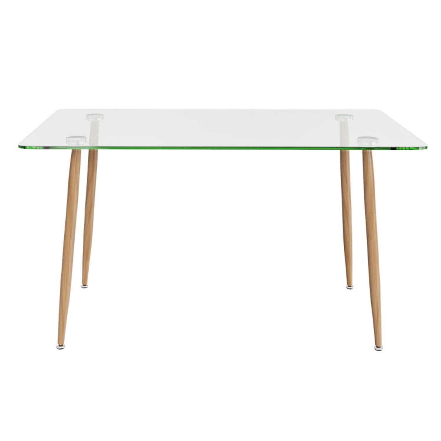 Demi Bonn Modern Glass Rectangular Dining Table with Metal Legs for Kitchen, Dining Room, Dinette, Breakfast Nook, Beige