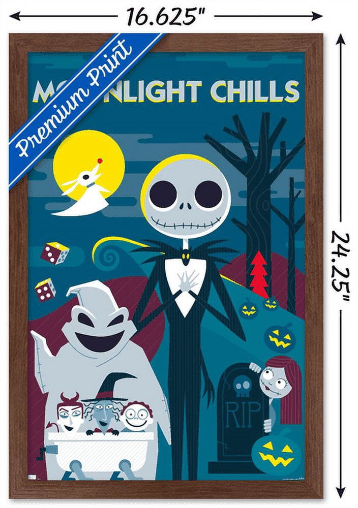 Disney Tim Burton's The Nightmare Before Christmas - Moonlight Chills Wall Poster, 14.725" x 22.375", Framed