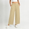 thumbnail image 5 of Lmueinov 2026 Women's High Waist Button Zip Fly Wide Leg Pants, 100% Cotton Soft Breathable Casual Straight Leg Office Trousers with Side Pockets S-3XL, 5 of 7