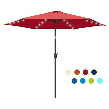 Scafild | 7.5 Ft Solar LED Light Patio Umbrella Outdoor W/ Easy Tilt - Red