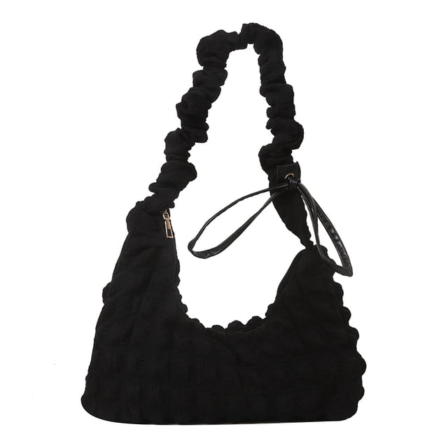 Bolsos de burbujas para mujer, bolsos de mano de color sólido con correa suave con cordón (negro)