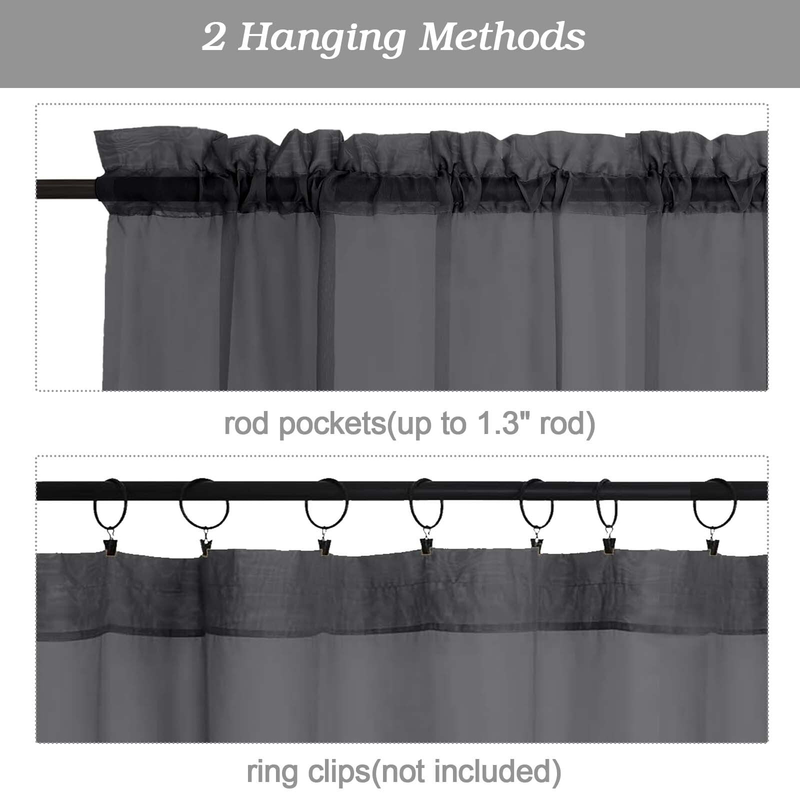 Patin Black Sheer Curtains 63 Inch Length 2 Pcs, Solid Color Light Filtering Voile Airy Modern Drapes, Rod Pockets Home Window Curtains for Living Room Bedroom Bathroom, Each Panel 42" W x 63" L