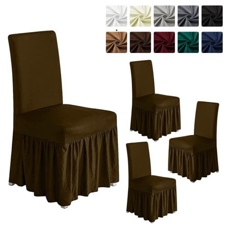 molasofa Chair Covers for Dining Room Set of 4,Dining Chair Slipcover with Skirt,Washable Seat Covers Protector for Hotel Ceremony Banquet Wedding Party Kids Pets(4Pcs,Brown)