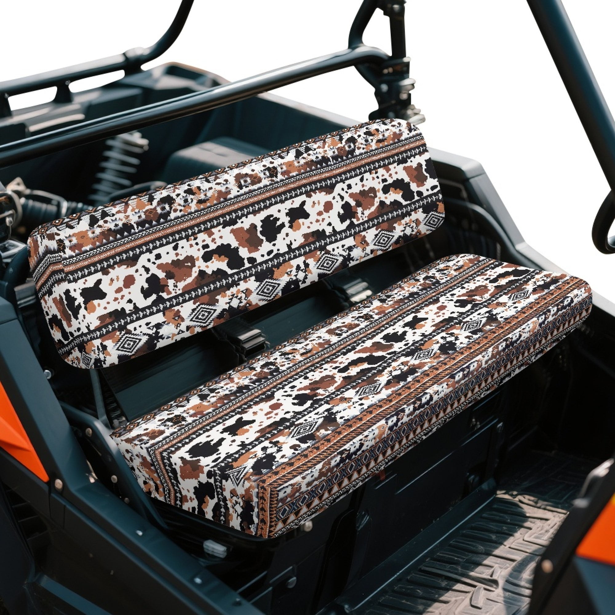 ZIATUBLES 2 Pack Waterproof UTV Seat Covers, Front Bench Seat Protectors Compatible with Kawasaki Mule 4010/3010, Scratch Wear-Resistant UTV Accessory Part(American Tribal Cow Print)