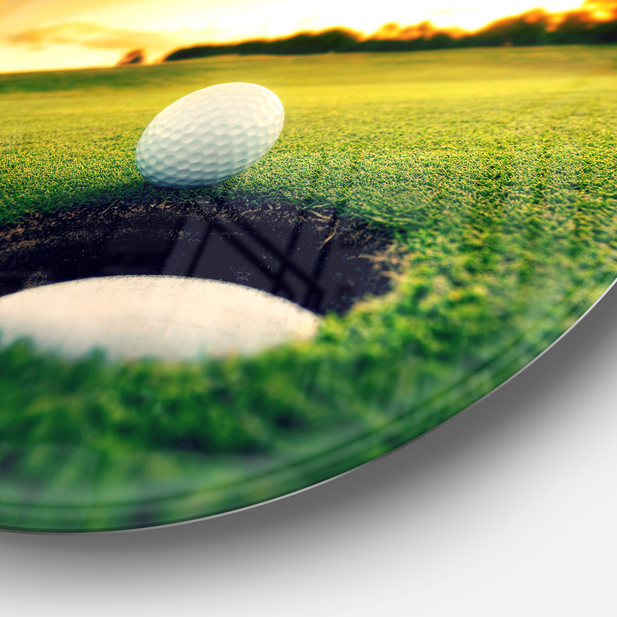 Designart 'Golf Ball Near Hole' Landscape Metal Circle Wall Art