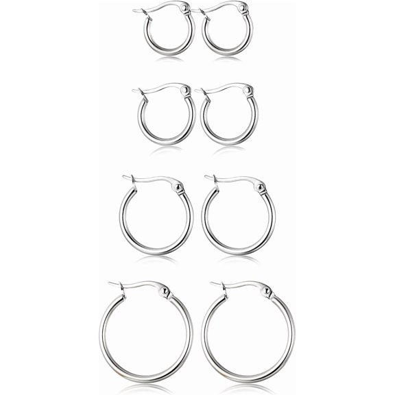 Soleilie 4 Pairs Stainless Steel Hoop Earrings Set Cute Huggie Earrings for Women,10MM-20MM