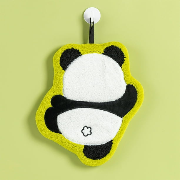 Toalla de manos Pandas | Vellón Engrosado Absorbente | Diseño de pandas de dibujos animados negros adorables | Material suave y respetuoso para la piel | Secado rápido | Colgable | 22x20cm
