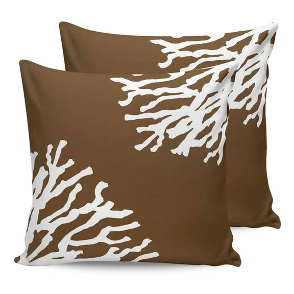 Outdoor Waterproof Throw Pillow Covers Set of 2 Brown Coral Decorative Pillowcases Square Outdoor Pillows Cushion Case 18x18 Inch Marine Life Ocean Patio Pillows for Couch Sofa Bed Garden