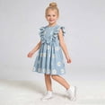 thumbnail image 2 of CAUYDY 4T 5T 6T 7T Kids Children Summer Dress Toddler Baby Girl Little Kids Fly Sleeve Casual Floral Pleated Swing Sundress for Girls (Sizes 6-7 Years,L4-Blue), 2 of 9