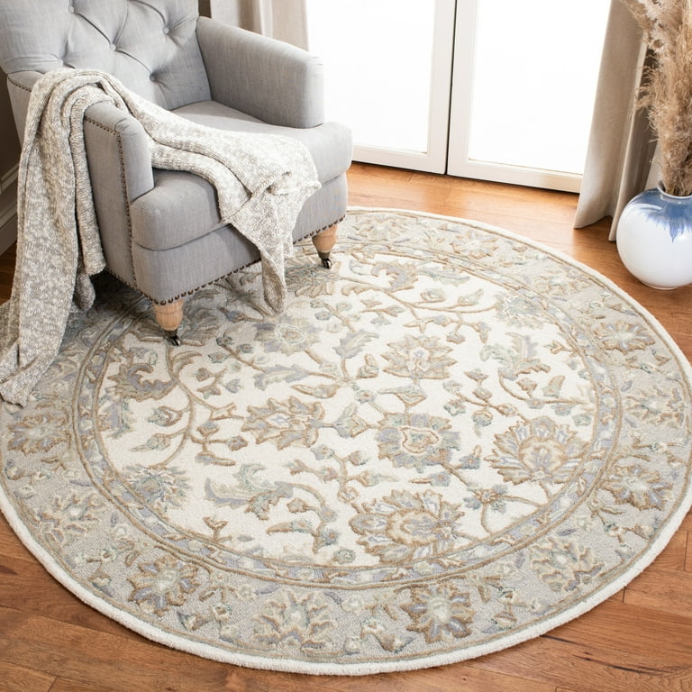 SAFAVIEH Glamour Pierce Floral Bordered Wool Area Rug, Ivory/Grey