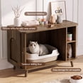 thumbnail image 3 of Easoger Cat Litter Cabinet Enclosure with Sliding Doors, Wooden Cat Furniture Cabinet with 2 Storage Shelves & Top Table, Kitty-Friendly Round Entry, Hide Messy,Walnut, 3 of 9