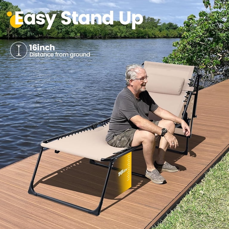 KING BIRD Chaise Lounge Chair W/Sunshade, 400lbs Support 5-Positon