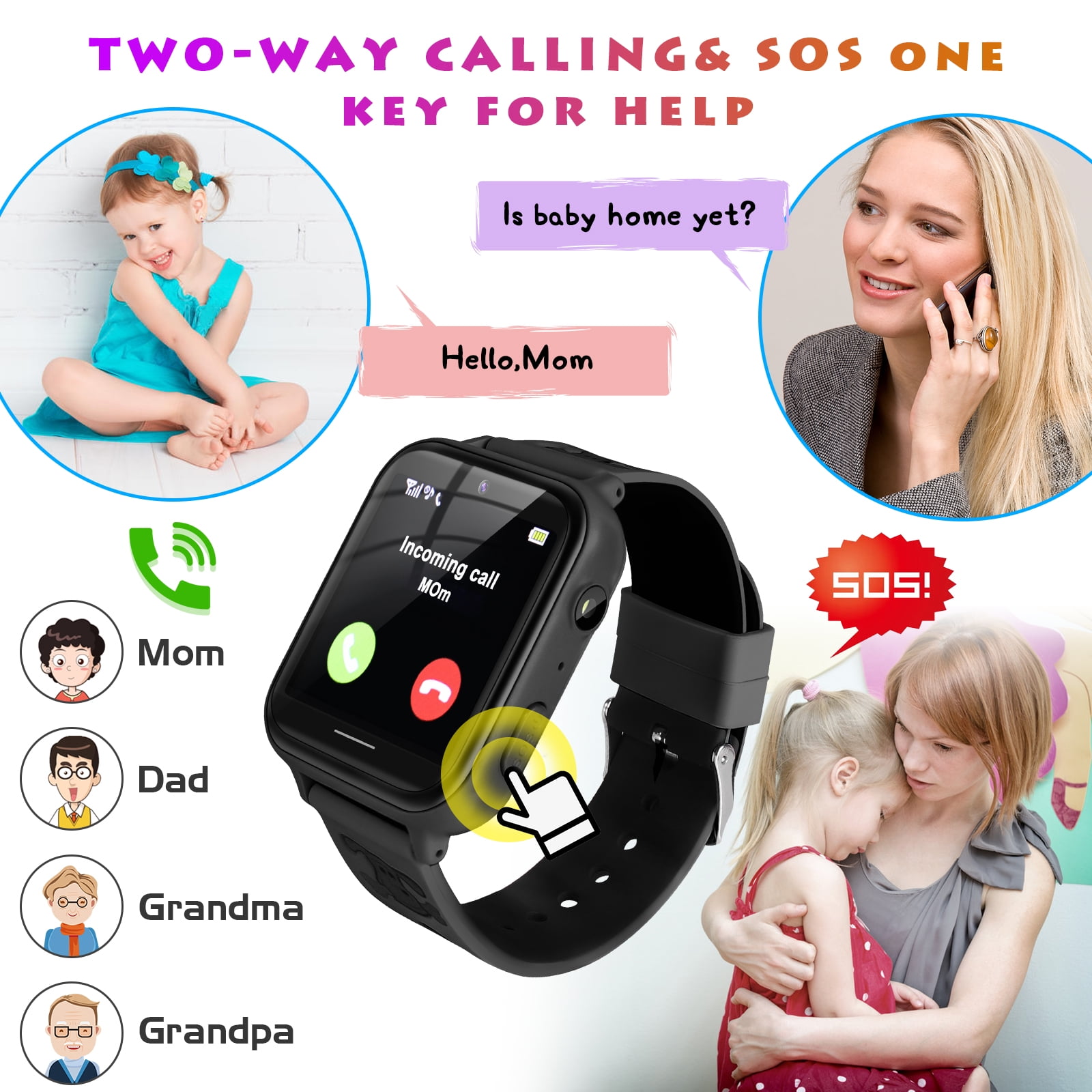 SHANNA Kids Smart Watch 39 mm Black Aluminum Alloy with Black Band