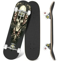 31'' Complete Skateboard 7 Layer Canadian Maple Double Kick Deck Skateboards skull feathers patterns Skate Board for Beginner Adult Gifts