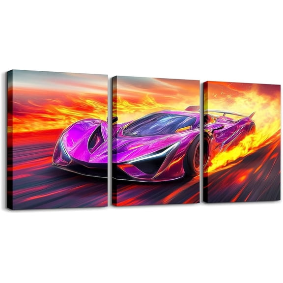 Hieng Race Car Canvas Wall Art for Living Room Bedroom Red Blue Picture Wall Decor for Bathroom Speed Sports Car Kids Boys Girls Artwork Posters Extreme Sports Painting（Only canvas）