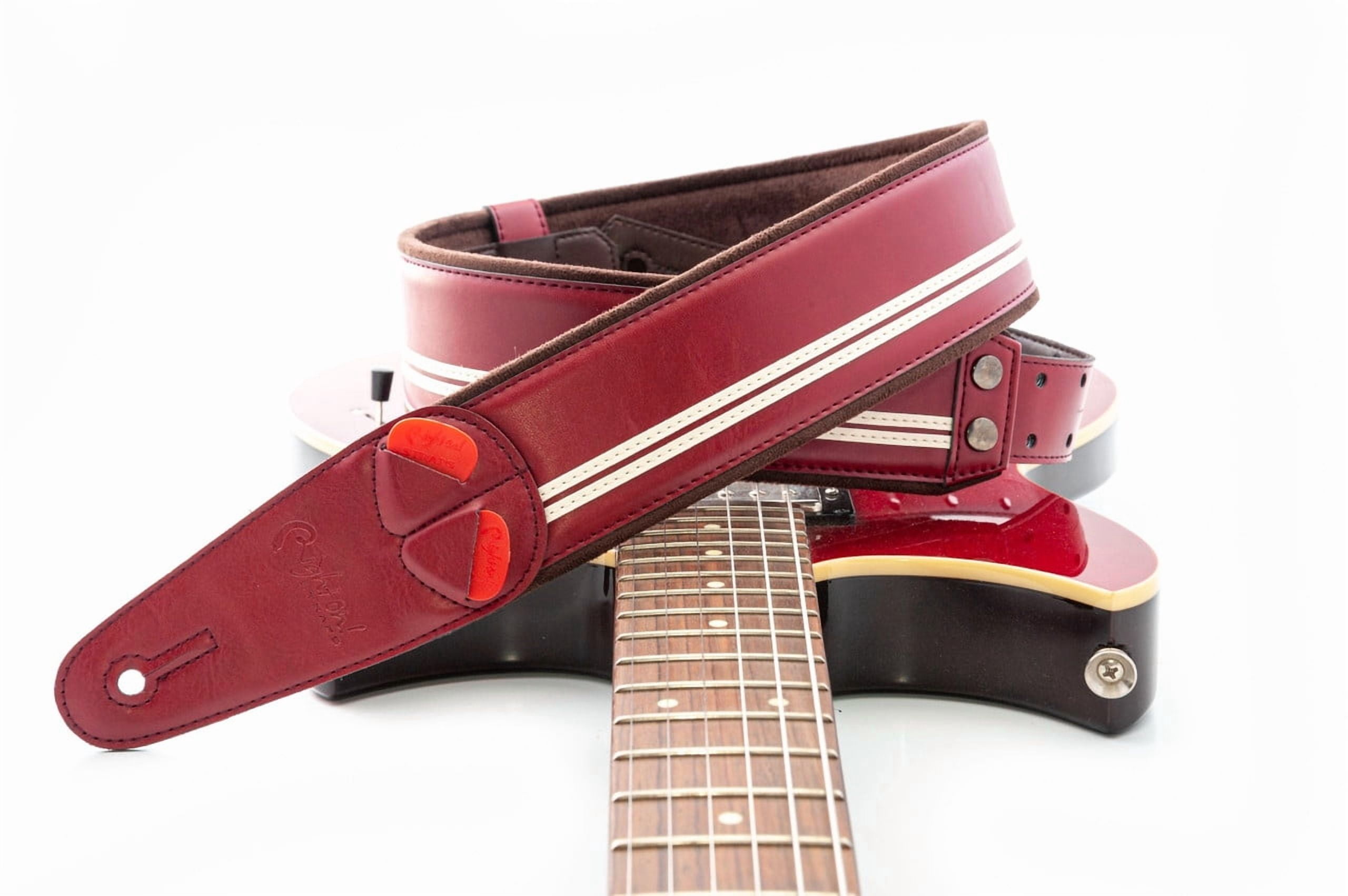 RightOn! Straps Mojo Collection Race-60 Guitar & Bass Strap made with Vegan Leather – Stylish and Comfortable - Red