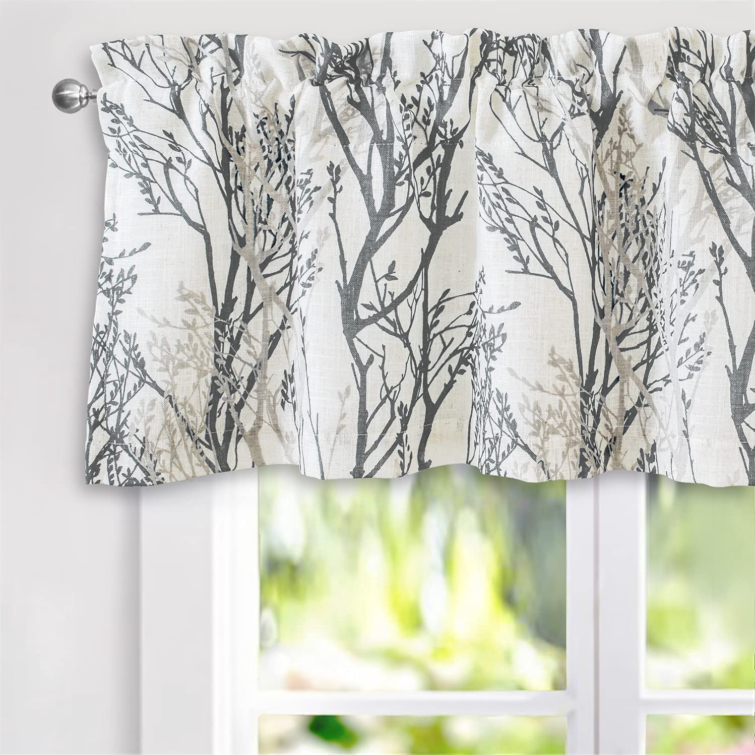DriftAway Tree Branch Linen Blend Abstract Ink Printing Lined Window Curtain Valance Grey 52'' width x 24'' length