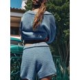 thumbnail image 5 of Womens Sweater Set 2 Piece Outfits Oversized 3/4 Sleeve V Neck Knit Tops High Waisted Shorts Lounge Sets Blue XL, 5 of 6