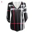 thumbnail image 1 of Camiseta con estampado a cuadros Mujer Otoño Manga 3/4 Blusa con cuello en V profundo Top suelto Noticed AP000101-01B, 1 of 3