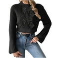 thumbnail image 2 of Womens Sweater Long Sleeved Bow Stand-Up Collar Blouses Casual Sweater Black S Sweater for Women, 2 of 6