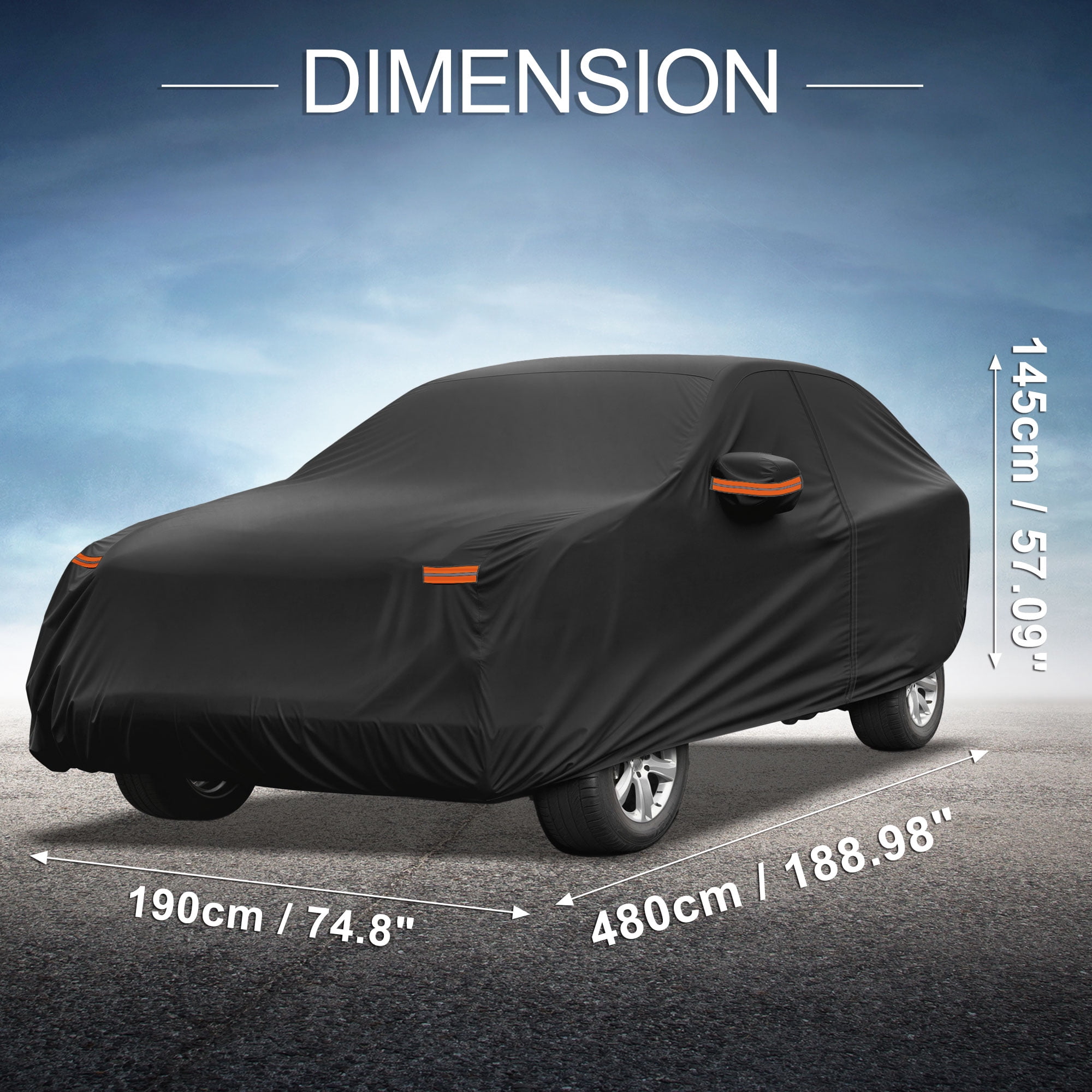 Unique Bargains Aluminum Full Car Cover Black for Mustang Mach-E 188.98"x74.8"x57.09"