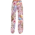 thumbnail image 4 of Adult Easter Pajamas Stretch Waist Drawstring Trendy Pjs Cute Bunny Print Comfy Wide Leg Pants (Pink,S), 4 of 5