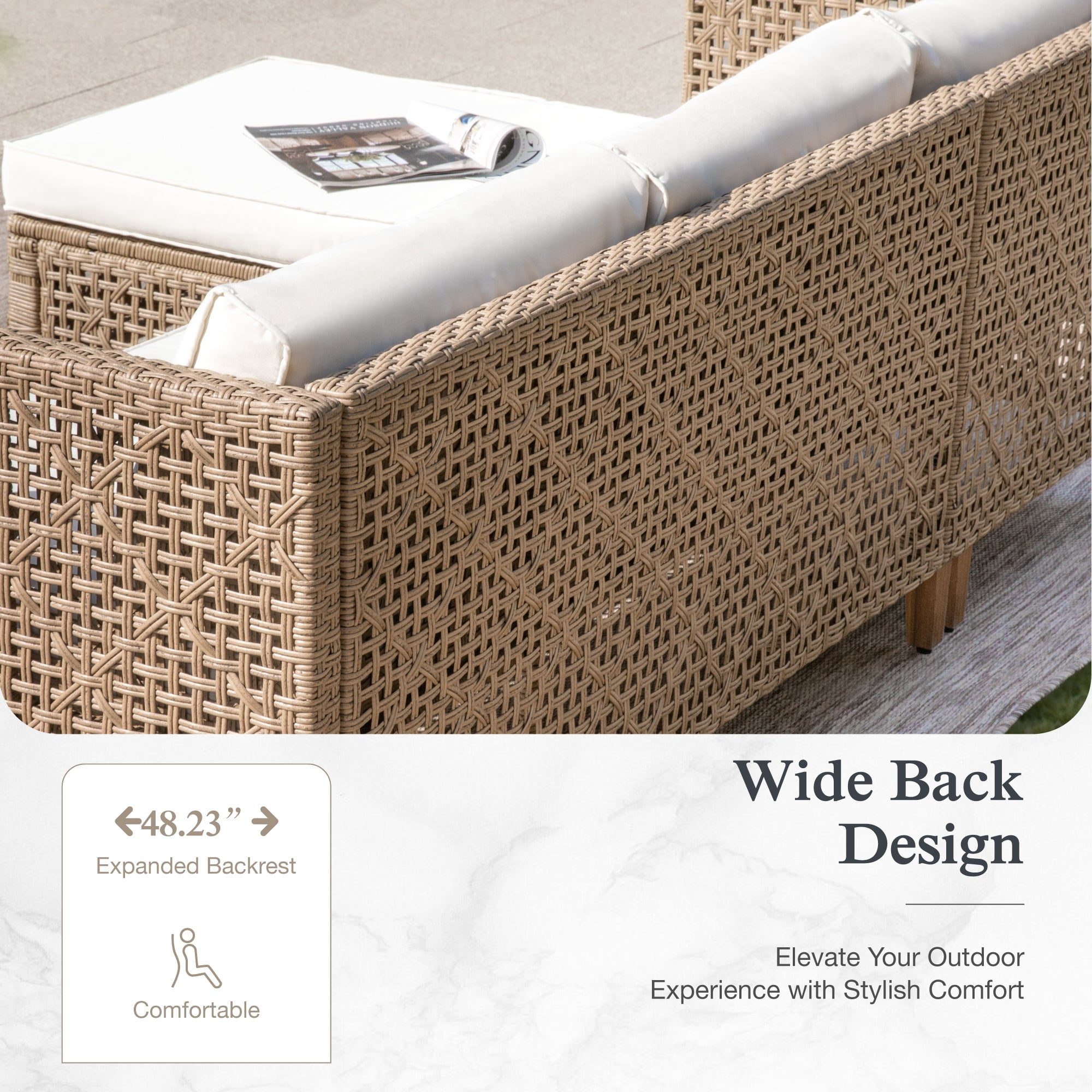 Alpha Joy 3 Pieces Wicker Patio Furniture Conversation Set Boho Style Outdoor Sofa with Wood Coffee Table