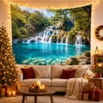thumbnail image 3 of Limestone Waterfall Cascading Into Turquoise Pool, Serene Coastal Style for Nature Lovers, Scenic Wall Decor Housewarming Gift, Tapestry Wall Hanging for Bedroom and Living Room, 3 of 7