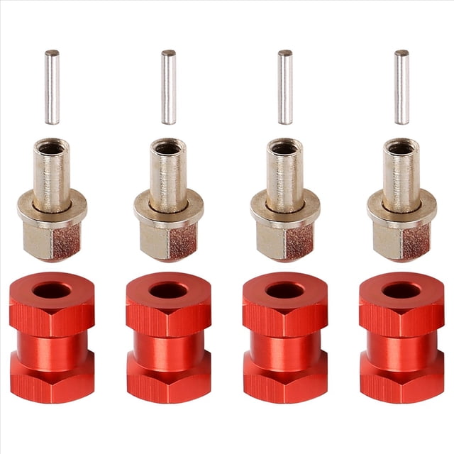 4 Adaptadores de Transmisión de Cubo de Rueda Hexagonal de 12 Mm, Acoplador Combinador de Extensión de 15 mm para 1/10 RC Car Crawler SCX10 D90, Rojo
