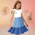 thumbnail image 6 of Efsteb Summer Dress for Girls Ruffle Short Sleeve Casual Sundress Color Block Loose Crewneck A-Line Cute Dress (Blue,5 Years), 6 of 8