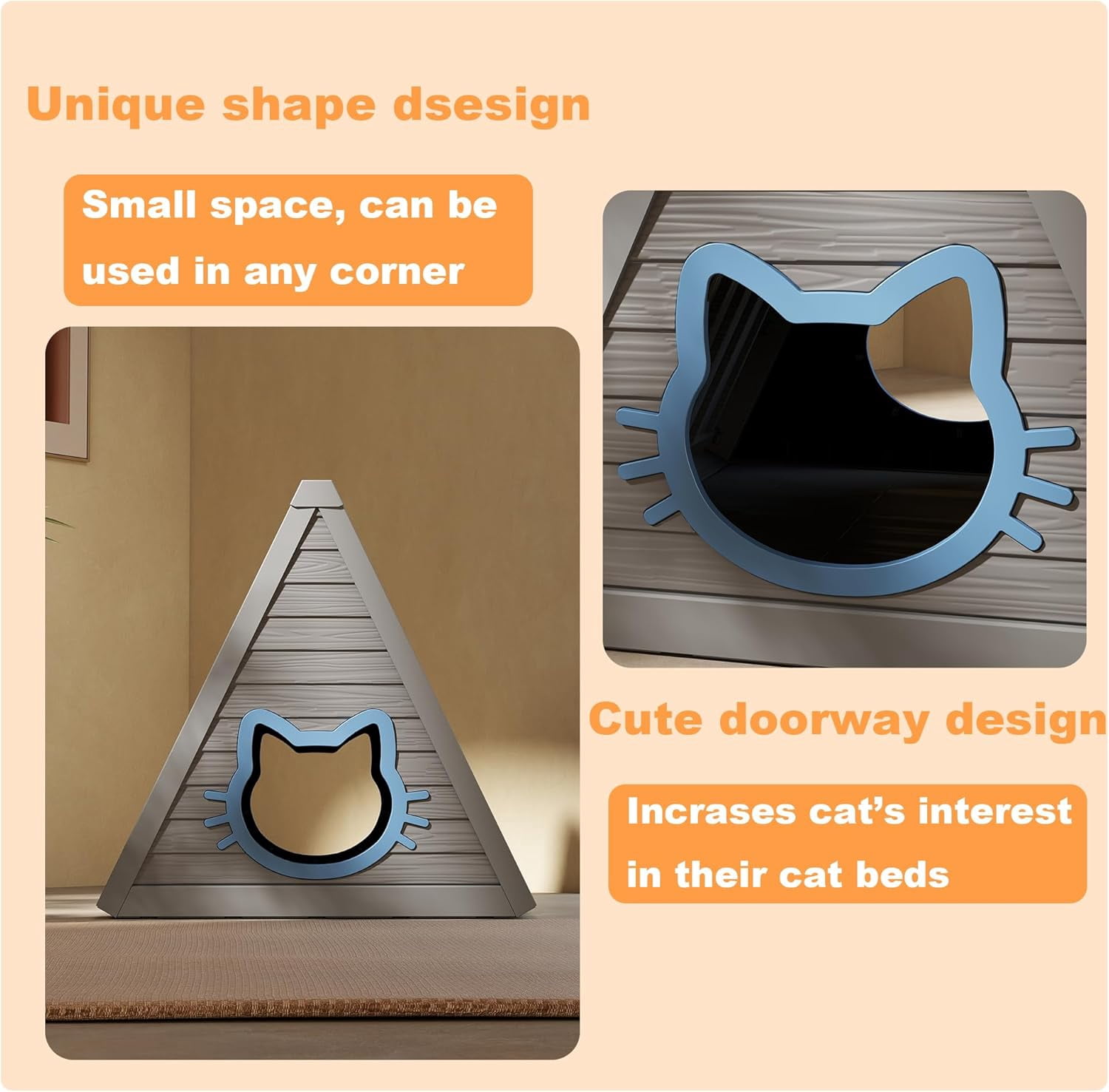 OFFIGAM Weatherproof Resin Cat House Gray Indoor Outdoor Feral Shelter Easy Clean 23.82x25.59x25.67in
