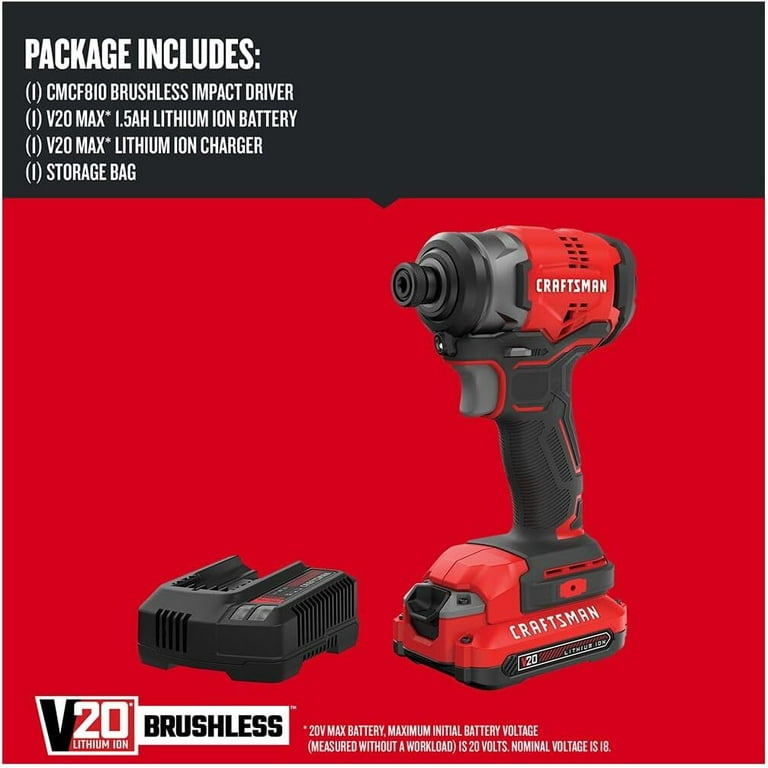 Craftsman cmcf810c1 v20 brushless cordless impact driver kit discount