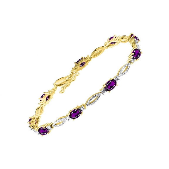 RYLOS Tennis Bracelet with 6x4MM Birthstone Gemstones & Diamonds Yellow Gold Plated Silver - Adjustable to 7-8" Amethyst Jewelry for Women Friendship Bracelets