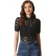 thumbnail image 1 of Camisa de encaje floral para mujer Blusa semitransparente de manga corta con botones Negro L, 1 of 5
