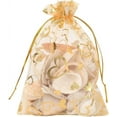 thumbnail image 1 of Bolsas de organza con estampado de corazones de 5x7 pulgadas, 100 unidades, bolsas de regalo doradas, bolsas para joyas, bolsas de organza de malla transparente con cordón, recuerdos de boda, 1 of 9