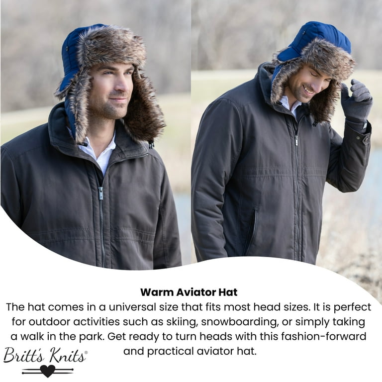 Britt's Knits Aviator Hat Faux Fur Winter Trapper Hat with Ear
