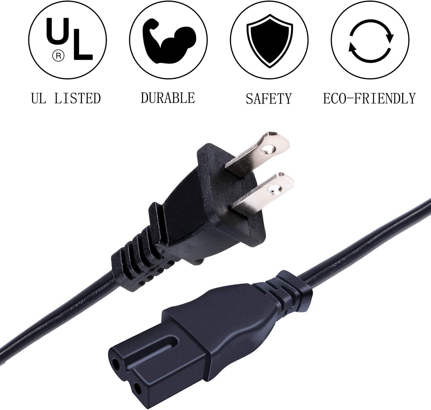 HQRP AC Power Cord 6ft Long Compatible with Brother PC6500, PC7000, PC8200,  PC8500, PE100, PE150, PE180D, PE200, PE300S Sewing Machine Mains Cable