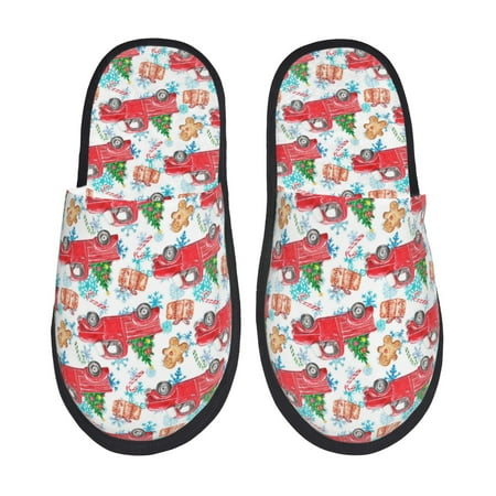 

Slippers for Women Watercolor Red Truck Fir Tree Womens Slippers Fuzzy Winter House Shoes Soft Anti-Skid Slippers Indoor and Outdoor