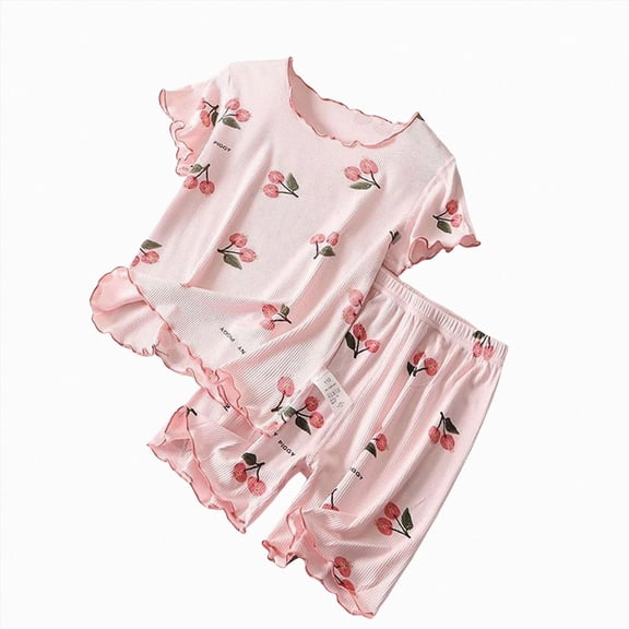 KPOPLK Toddler Baby Girl Summer Outfit Short Sleeve Crewneck Cute Print T Shirt Top Shorts Set Cute Infant Waffle Clothes(18-24 Months,Red)