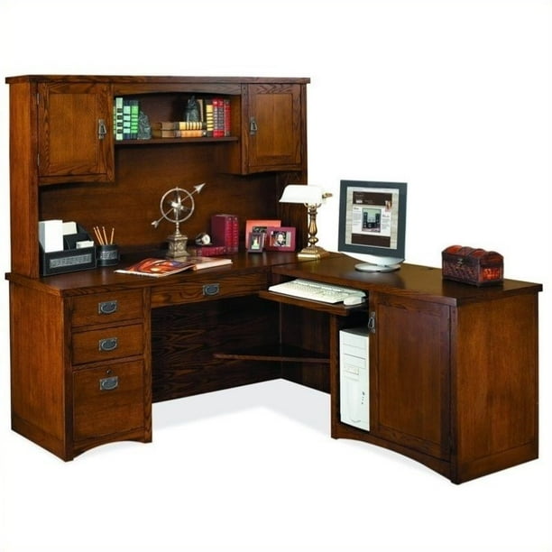 Martin Furniture Mission Pasadena RHF LShape Wood Desk with Hutch