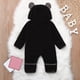 thumbnail image 3 of Gibobby pantalones siameses color liso con capucha y orejas de de dibujos animados de manga larga para niños y niñas, mono de lana para recién nacidos(Negro， 6-12 Meses), 3 of 5