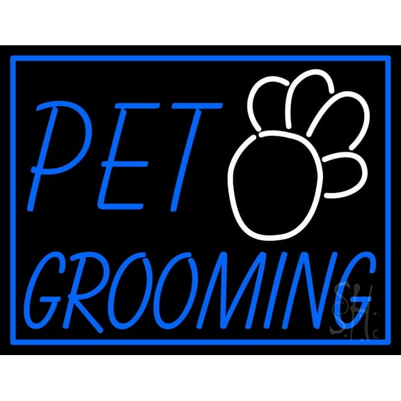 Pet Grooming Blue Border LED Neon Sign 15 x 19 - inches, Black Square Cut Acrylic Backing, with Dimmer - Bright and Premium built indoor LED Neon Sign for Defence Force.
