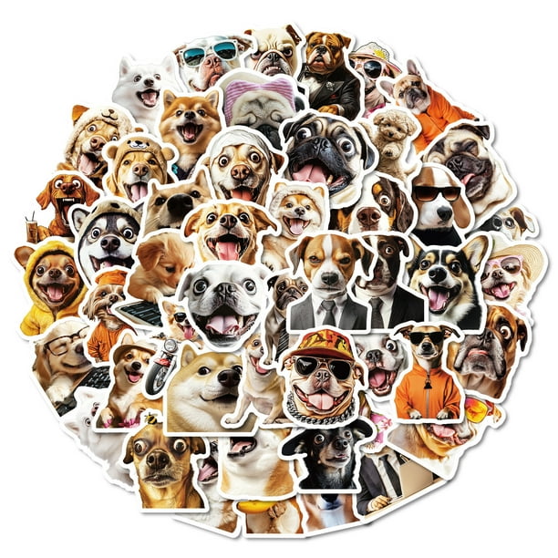 Paquete de pegatinas con divertido tema de perro, 50 unidades, impermeables para todas las edades