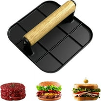 Meat with Wooden Handle 6in Square Burger Aluminum Hamburger Smasher Tool Use for Grill and Griddle Cooking