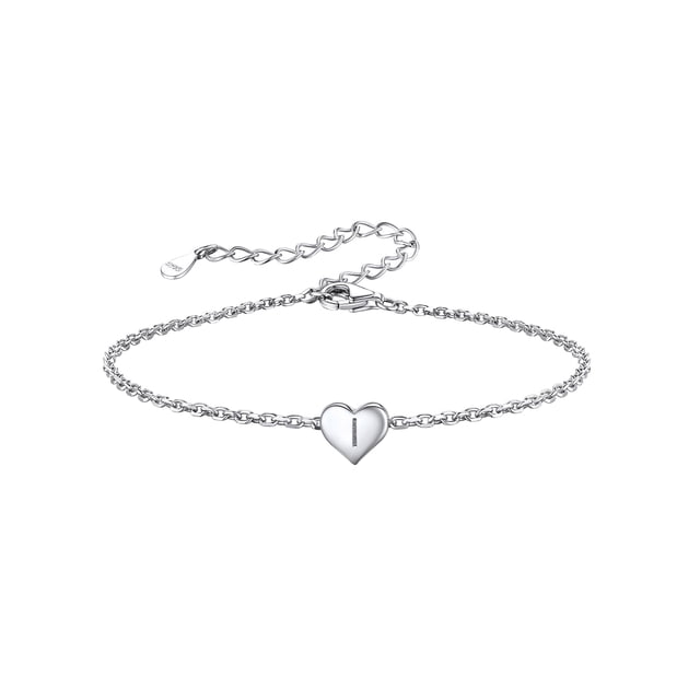 Silvora Pulsera de corazón inicial Pulseras de dijes Pulseras de cadena de plata de ley 925 para mujeres Adolescentes Niñas - Letra I