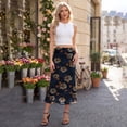 thumbnail image 4 of Asklazy Women’s Chiffon A-Line Maxi Skirt High Waisted Flowy Long Skirt Elastic Waist Business Casual Elegant Skirt for Work Office Daily Wear Summer,Navy Blue Peony,L, 4 of 10