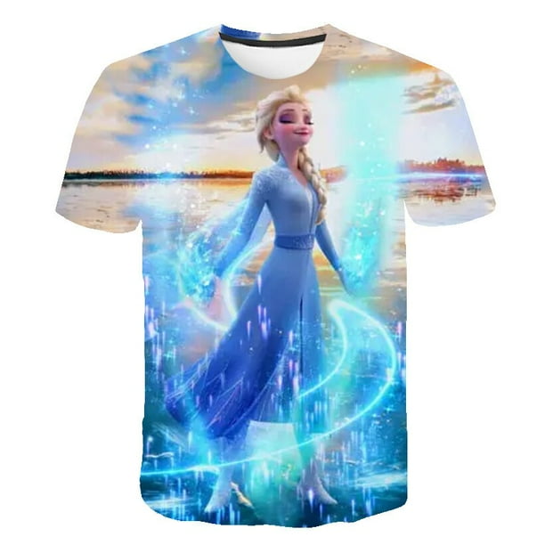 Verano niñas Frozen Elsa camisetas chico dibujos animados 3D estampado manga corta Kawaii camisetas Top niños Elsa princesa camiseta Clothes4T Gao Jinjia LED