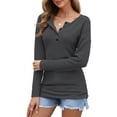 thumbnail image 6 of TARAINYA Womens Henley Long Sleeve Plaid Knit Button-up Shirt Blouse Top Loose Fit V-Neck Cardigan, 6 of 9